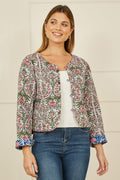 Yumi Blue Floral Reversible Cotton Quilted Jacket