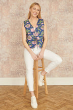 Yumi Navy Flower Reversible Cotton Quilted Waistcoat
