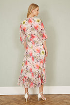 Yumi Ivory Vintage Floral Wrap Midi Dress With Frill
