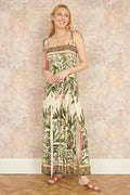 Yumi Green Palm Print Strappy Viscose Jumpsuit