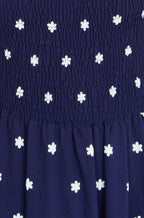 Yumi Navy Border Hemline Smocked Maxi Dress