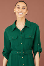Yumi Green Stretch Midi Shirt Dress
