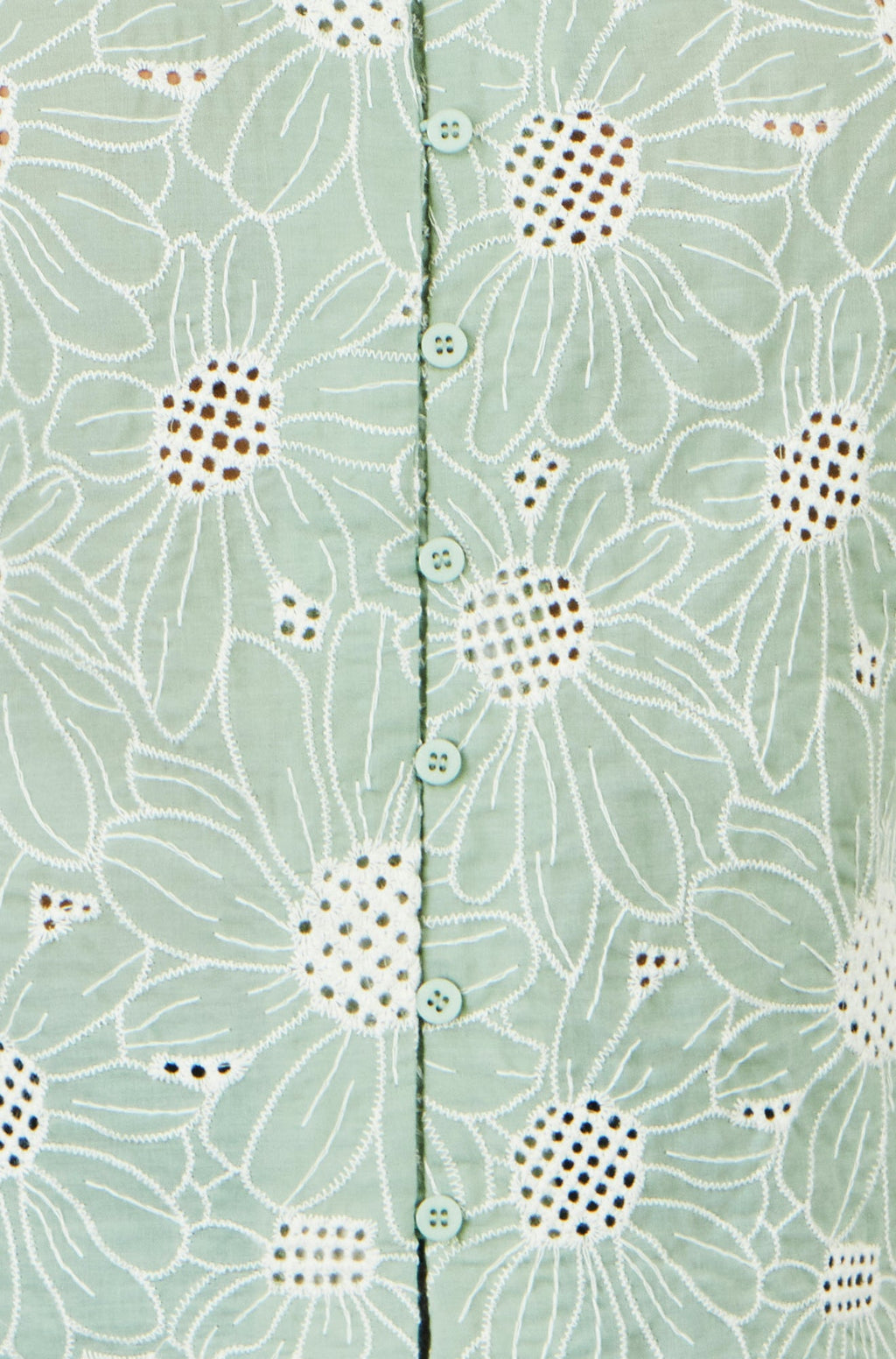 Yumi Green Daisy Broderie Shirt With Fluted Sleeves