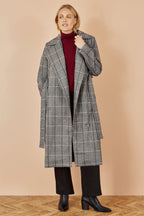 Yumi Grey Check Oversize Long Biker Coat