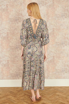 Yumi Multicolour Paisley Print Midi Kimono Dress With Tie Back