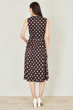 Yumi Brown Polka Dot Mesh Wrap Skater Dress With Pockets