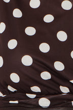 Yumi Brown Polka Dot Mesh Wrap Skater Dress With Pockets