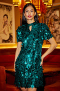 Yumi Green Big Sequin Tunic With Keyhole Neckline