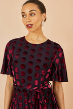 Yumi Burgundy Velour Spot Midi Skater Dress