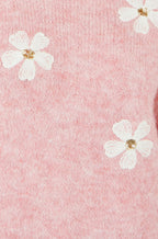 Yumi Pink Relaxed Jumper With Crochet Flowers