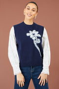 Yumi Navy Knitted Flower Sleeveless Jumper Vest