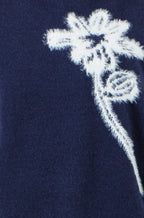 Yumi Navy Knitted Flower Sleeveless Jumper Vest