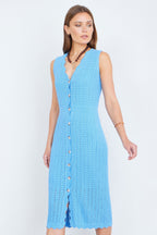 Yumi Blue Scallop Edge Crochet Knitted Midi Dress