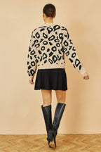 Yumi Beige Animal Print Intarsia Tie Front Cardigan