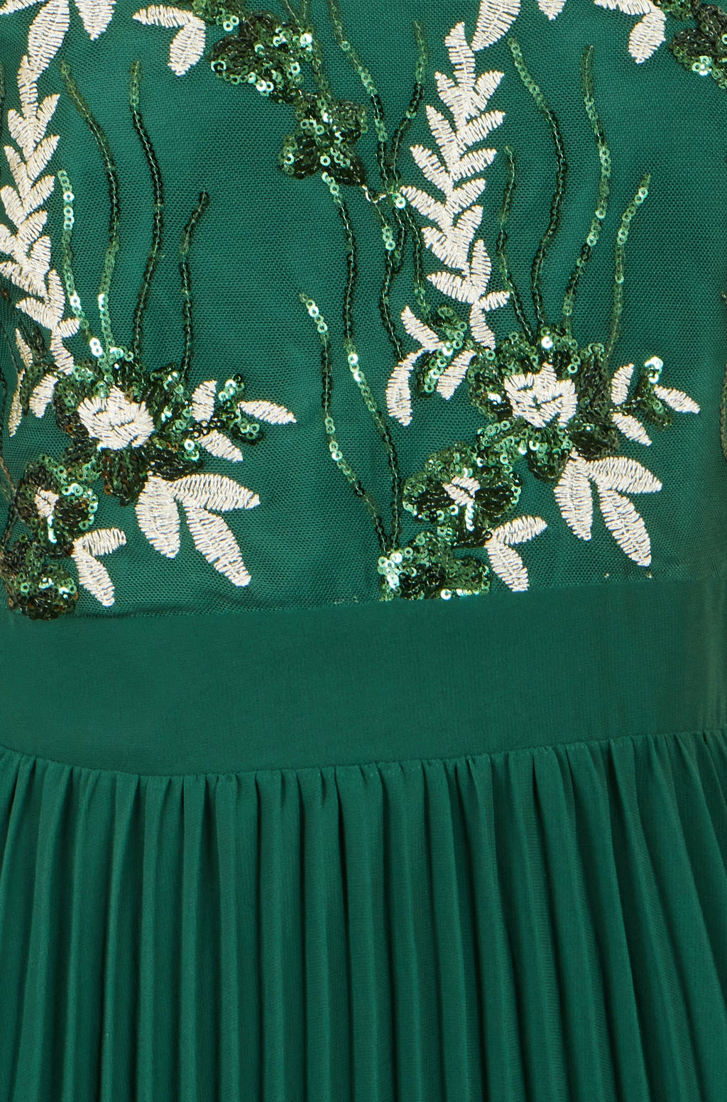 Yumi Green Sequin Embroidered Pleated Midi Dress