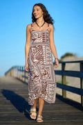 Yumi Brown Tile Print Maxi Dress With Bead Details