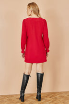 Yumi Red Cord Tunic With Ruched Sleeve