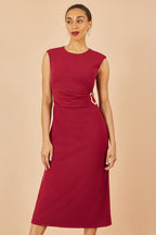Yumi Burgundy Buckle Detail Ruched Dress