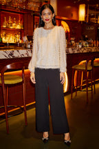 Yumi Ivory Hanging Sequin Long Sleeve Top
