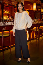 Yumi Ivory Hanging Sequin Long Sleeve Top