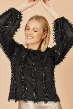 Yumi Black Hanging Sequin Long Sleeve Top