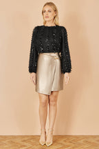 Yumi Gold Faux Leather Wrap Mini Skirt