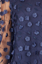 Yumi Navy Sheer Sleeve Applique Flower Top