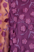 Yumi Plum Sheer Sleeve Applique Flower Top