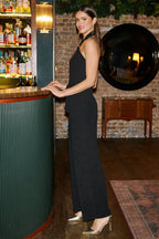 Yumi Black Cross Over Halter Neck Jumpsuit