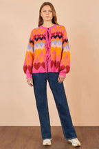 Yumi Pink Tie Front Heart Intarsia Cardigan