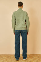 Yumi Green Knitted High Neck Jumper With Applique Flowers