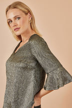 Yumi Gold Stretch Top With Fluted Sleeves