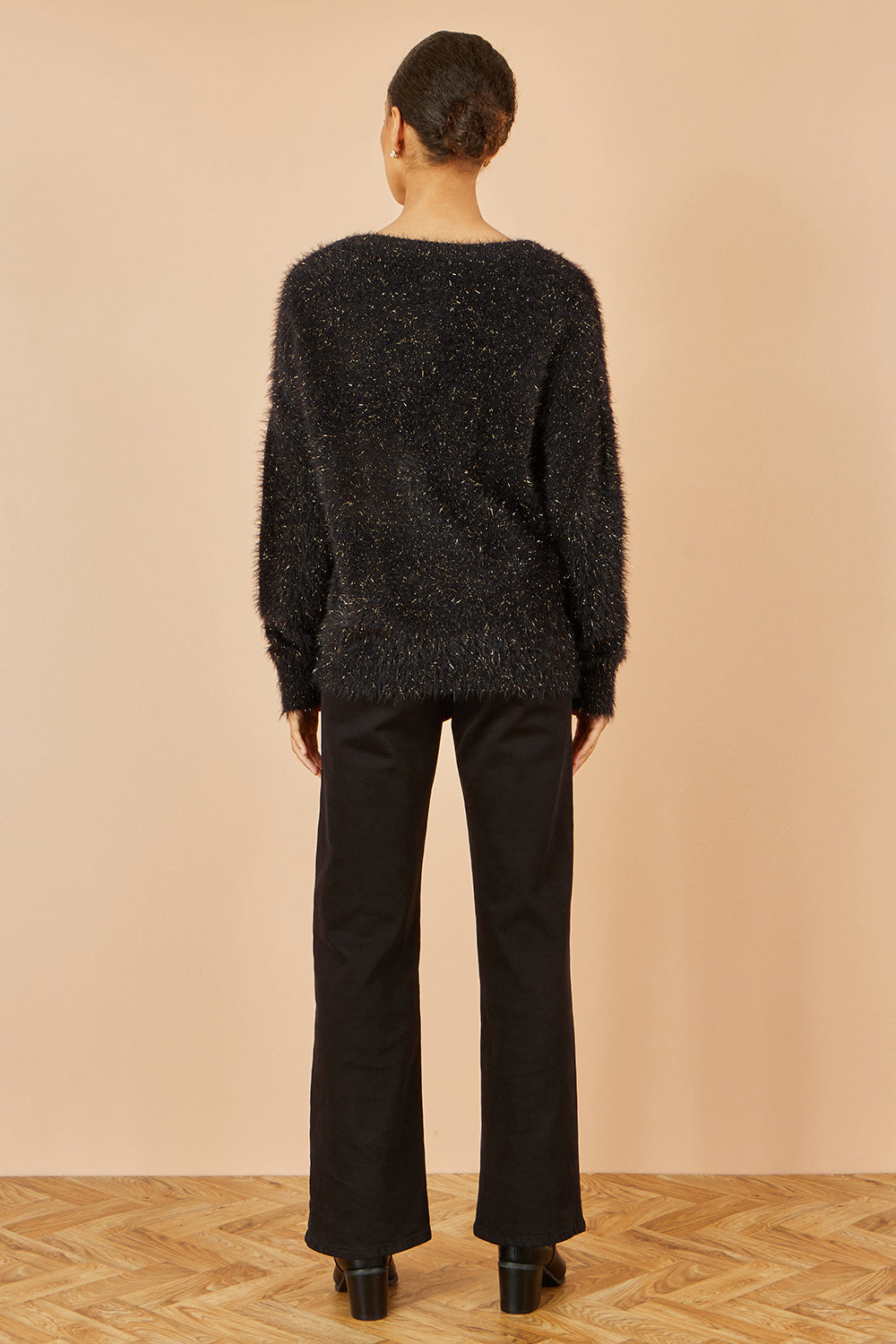 Yumi Black Metallic Fluffy Eyelash Relaxed Jumper