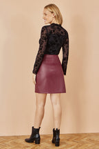 Yumi Black Flocked Floral Stretch Mesh Top With Long Sleeves