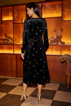 Yumi Black Velvet Midi Dress With Starburst Foil Print
