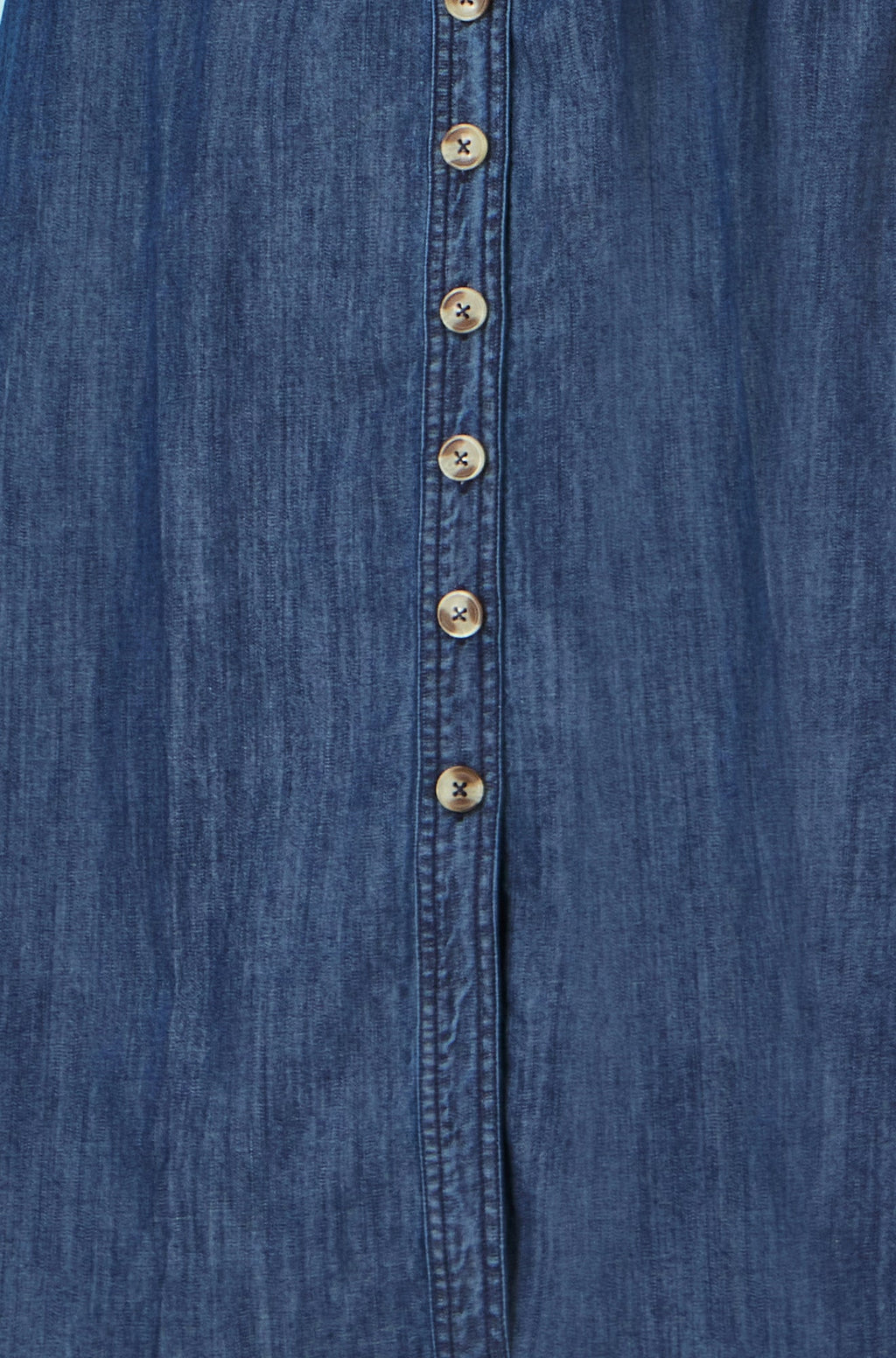 Yumi Blue Chambray Cotton Ruched Midi Sun Dress