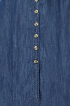 Yumi Blue Chambray Cotton Ruched Midi Sun Dress