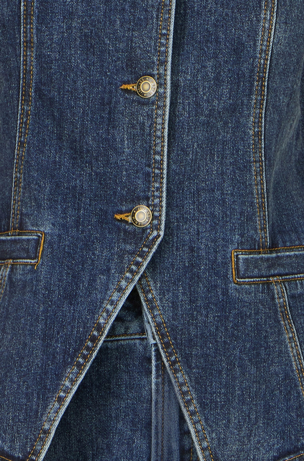 Yumi Blue Stretch Long Denim Waistcoat