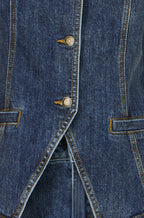 Yumi Blue Stretch Long Denim Waistcoat