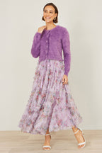 Yumi Lavender Eyelash Knit Cropped Cardigan