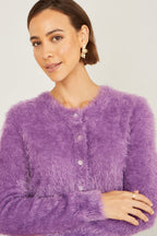 Yumi Lavender Eyelash Knit Cropped Cardigan