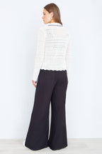 Yumi Ivory Crochet Knitted Cardigan With Peter Pan Collar