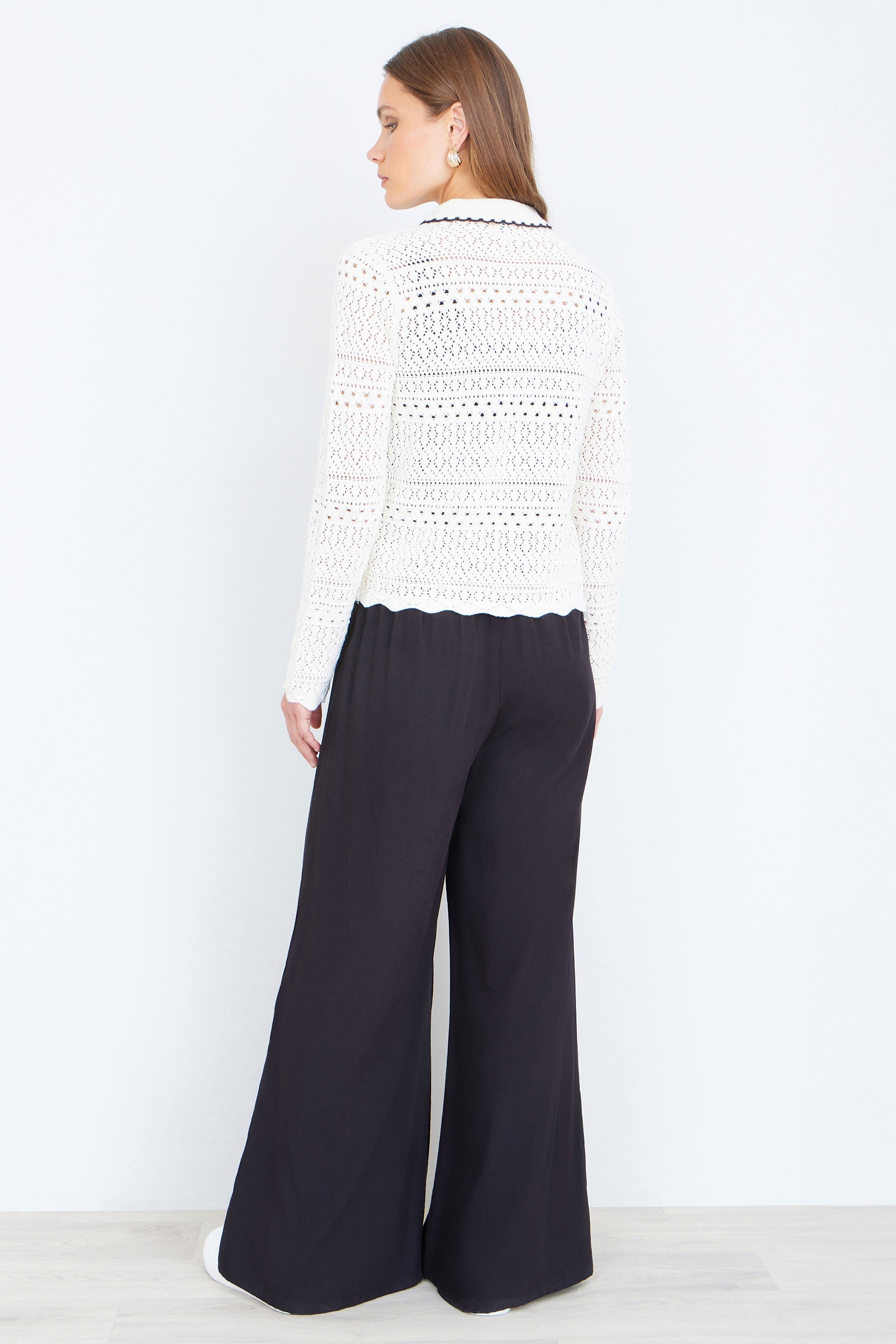 Yumi Ivory Crochet Knitted Cardigan With Peter Pan Collar
