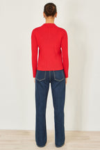 Yumi Red Ribbed Collar Button Up Cardigan