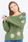 Yumi Green Crochet Flower Jumper