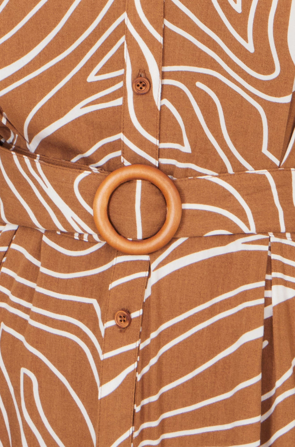 Yumi Brown Abstract Swirl Print Relaxed Midi Shirt Dress With Belt