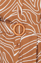 Yumi Brown Abstract Swirl Print Relaxed Midi Shirt Dress With Belt