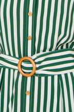 Yumi Green Stripe Print Relaxed Midi Shirt Dress With Belt