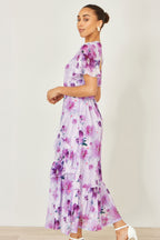 Yumi Lavender Floral Print Frill Midi Dress