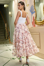 Yumi Ivory Floral Ruffle Mesh Midi Skirt